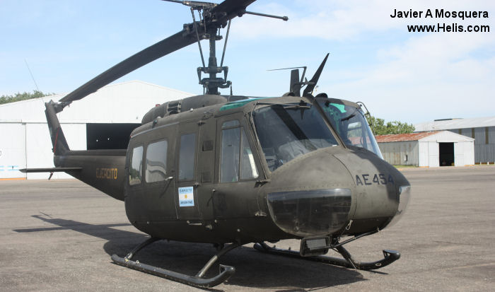 Helicopter Bell UH-1H Iroquois Serial 11338 Register AE-454 used by Aviacion de Ejercito Argentino EA (Argentine Army Aviation). Aircraft history and location