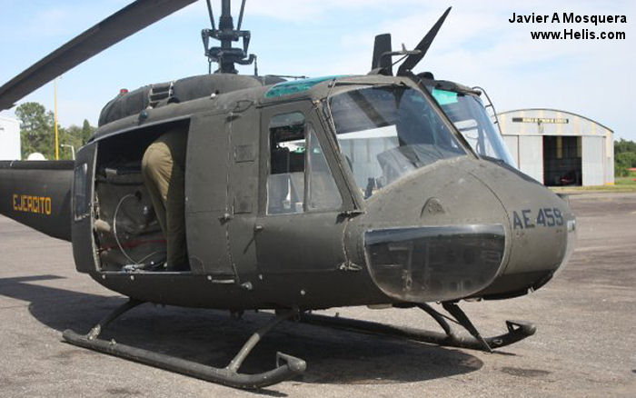 Helicopter Bell UH-1H Iroquois Serial 11299 Register AE-459 used by Aviacion de Ejercito Argentino EA (Argentine Army Aviation). Aircraft history and location