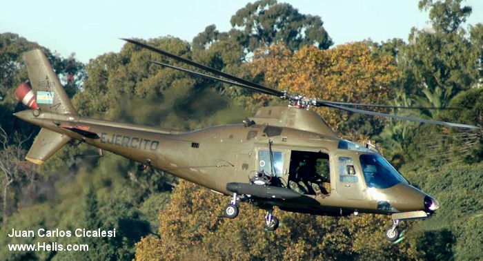 Helicopter Agusta A109a Serial 7158 Register AE-338 used by Aviacion de Ejercito Argentino EA (Argentine Army Aviation). Aircraft history and location