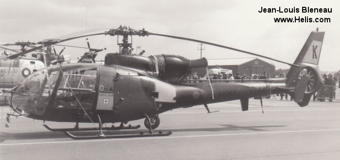 Helicopter Aerospatiale SA341B Gazelle AH.1 Serial 1248 Register XX444 used by Army Air Corps AAC (British Army). Built 1976. Aircraft history and location