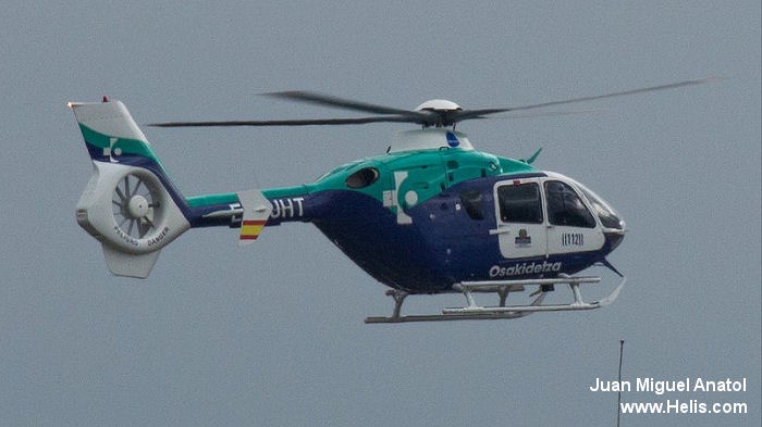 Helicopter Eurocopter EC135T2 Serial 0396 Register EC-JHT used by Administraciones Locales Osakidetza / Pais Vasco (Basque Country) ,INAER ,Helicsa. Built 2005. Aircraft history and location