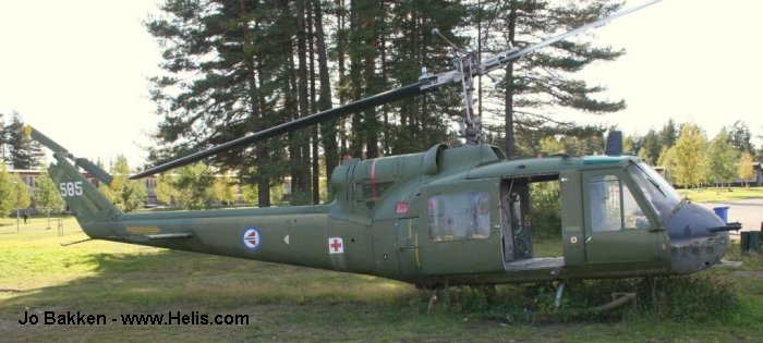 Helicopter Bell UH-1B Iroquois Serial 231 Register 585 used by Luftforsvaret RNoAF (Royal Norwegian Air Force). Aircraft history and location