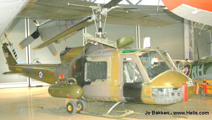 Helicopter Bell UH-1B Iroquois Serial 1090 Register 966 64-13966 used by Luftforsvaret RNoAF (Royal Norwegian Air Force) ,US Army Aviation Army. Built 1965. Aircraft history and location