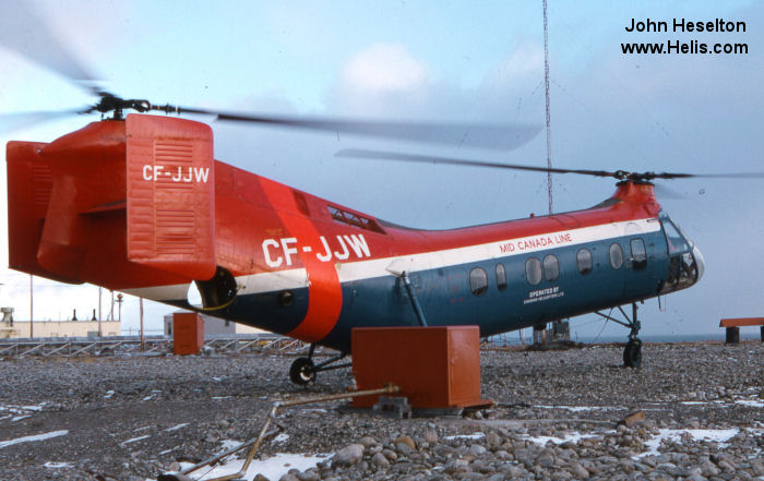 Helicopter Piasecki H-21B Serial B-459 Register CF-JJW 9595 used by Okanagan Helicopters ,Royal Canadian Air Force (1945-1968). Aircraft history and location