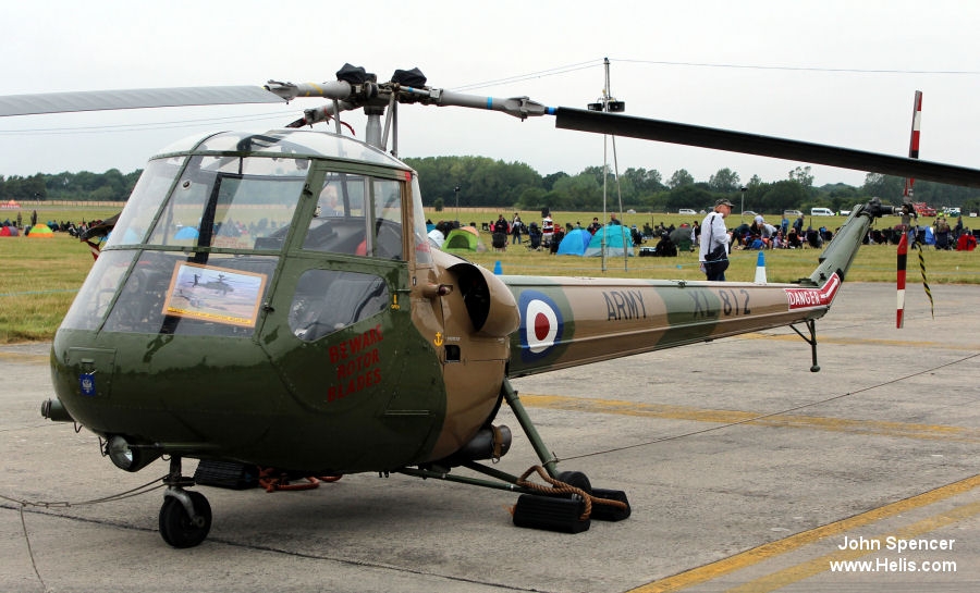 Helicopter Saunders Roe Skeeter 7 Serial S2/5097 Register XL812 G-SARO used by Army Air Corps AAC (British Army). Built 1959. Aircraft history and location