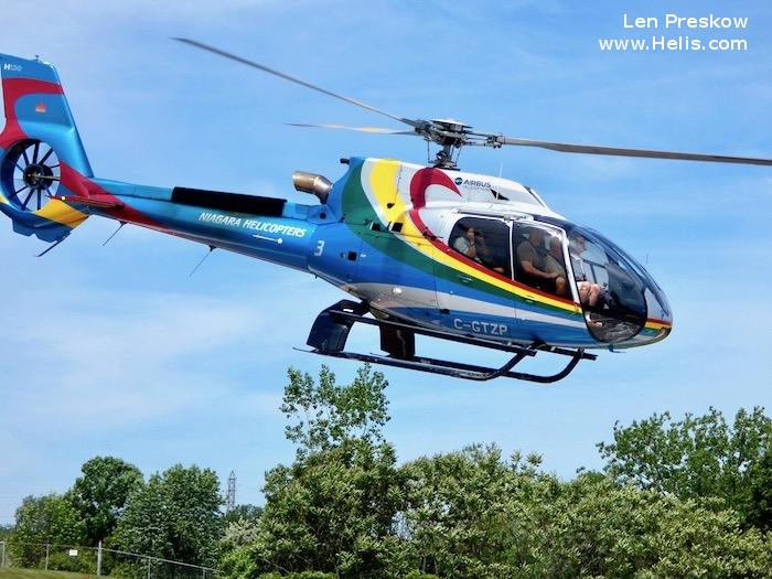 Helicopter Airbus H130 Serial 8043 Register C-GTZP used by Niagara Helicopters ,Airbus Helicopters Canada. Built 2014. Aircraft history and location