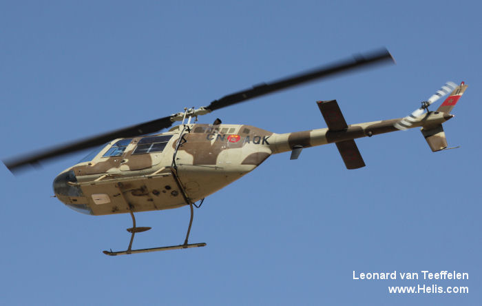 Helicopter Agusta AB206B Serial 8627 Register CN-AQK used by Royal Moroccan Air Force RMAF. Aircraft history and location