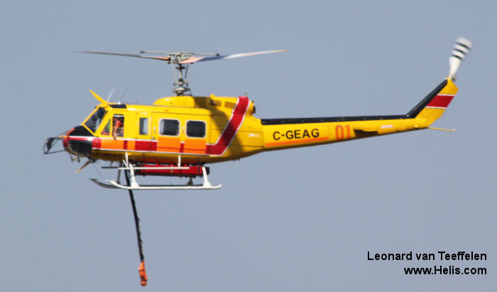 Helicopter Bell 205A-1 Serial 30262 Register N262HQ C-GEAG XC-DGP used by HeliQwest ,Heli Protection ,Trans North Helicopters ,Abitibi Helicopters ,Eagle Copters ,Gobierno de Mexico (Mexico Government). Built 1978. Aircraft history and location