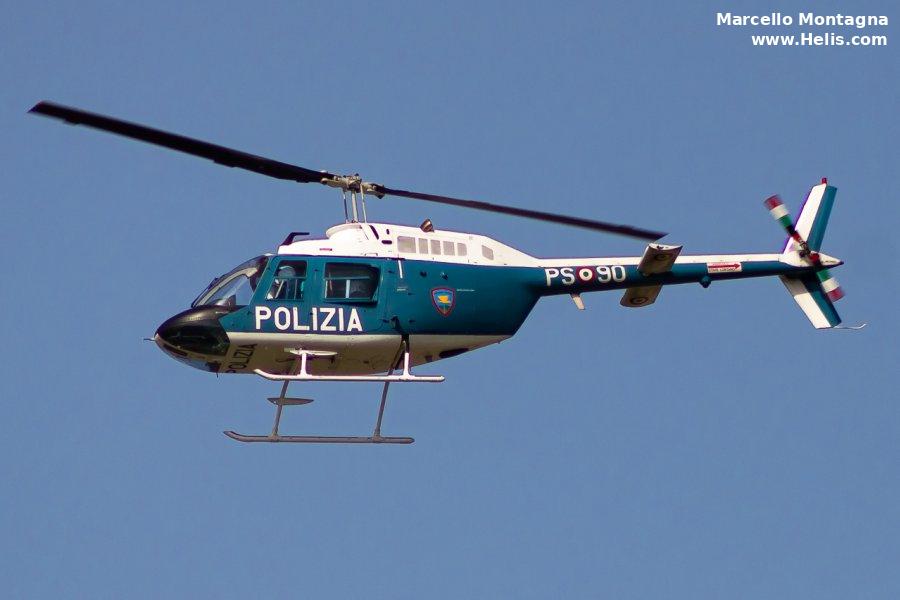 Helicopter Agusta AB206B-3 Serial 8729 Register PS-90 used by Polizia di Stato (Italian Police). Aircraft history and location
