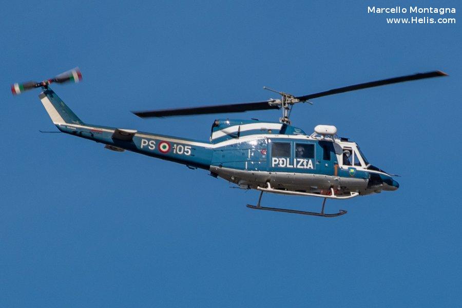 Helicopter Agusta AB212 Serial 5846 Register PS-105 used by Polizia di Stato (Italian Police). Aircraft history and location