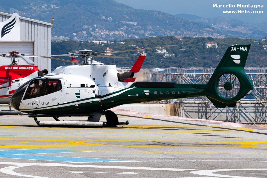 Helicopter Airbus H130 Serial 8201 Register 3A-MIA T7-SEA 3A-MVI used by Monacair. Aircraft history and location