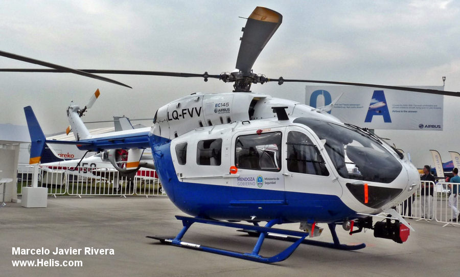 Helicopter Airbus H145 Serial 9691 Register LQ-FVV used by Policias Provinciales (Argentine Provinces Police Units). Built 2015. Aircraft history and location