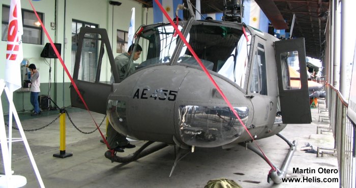 Helicopter Bell UH-1H Iroquois Serial 12042 Register AE-462 AE-455 used by Aviacion de Ejercito Argentino EA (Argentine Army Aviation). Aircraft history and location