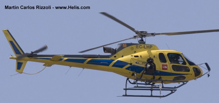 Helicopter Eurocopter AS350B3 Ecureuil Serial 4916 Register EC-LHP used by Heliand SA. Built 2010. Aircraft history and location