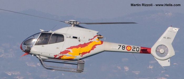 Helicopter Eurocopter EC120B Serial 1115 Register HE.25-1 used by Ejercito del Aire EdA (Spanish Air Force). Aircraft history and location