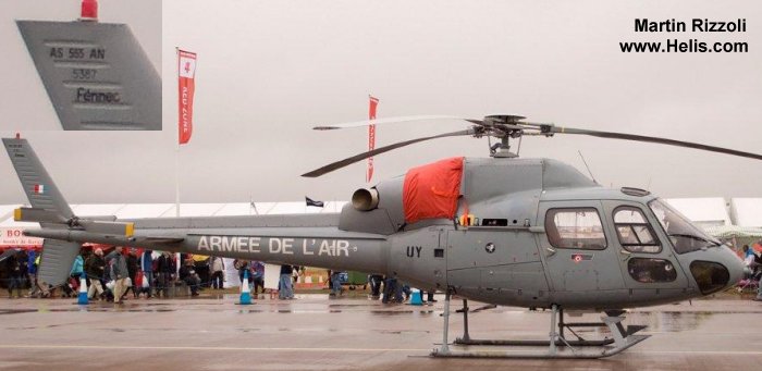 Helicopter Aerospatiale AS555AN Fennec 2 Serial 5387 Register 5387 used by Armée de l'Air (French Air Force). Aircraft history and location