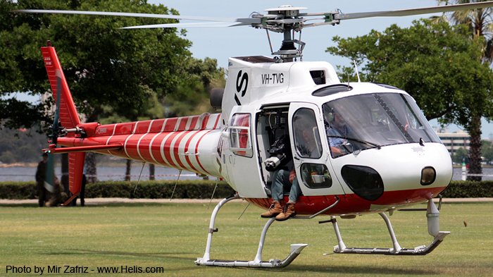 Helicopter Aerospatiale AS350B Ecureuil Serial 1895 Register VH-TVG used by Channel Seven Perth. Aircraft history and location