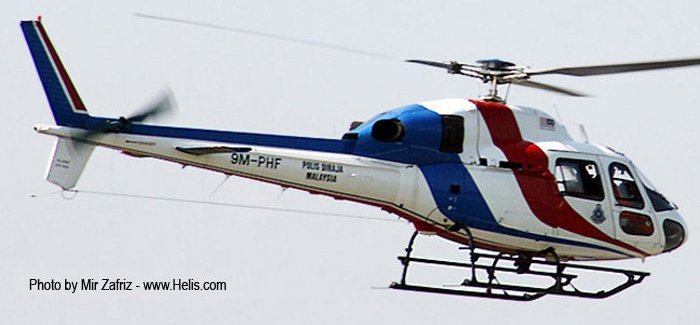 Helicopter Eurocopter AS355N Ecureuil 2 Serial 5618 Register 9M-PHF used by Polis Diraja Malaysia Polis (Royal Malaysian Police). Aircraft history and location