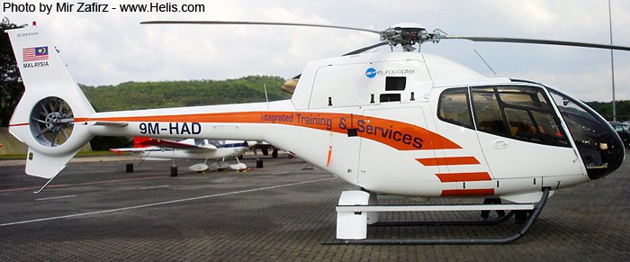 Helicopter Eurocopter EC120B Serial 1415 Register 9M-HAD used by Integrated Training and Services. Aircraft history and location