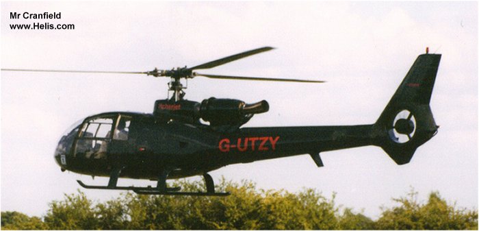 Helicopter Aerospatiale SA341G Gazelle Serial 1307 Register YU-HHH G-OLDH G-UTZY G-BKLV N341SC used by MW Helicopters ,UK Air Ambulances ,Helicopter Services Ltd. Built 1977. Aircraft history and location