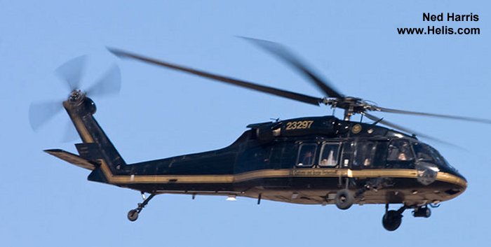 Helicopter Sikorsky UH-60A Black Hawk Serial 70-114 Register 79-23297 used by US Department of Homeland Security DHS. Aircraft history and location