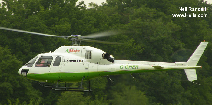 Helicopter Eurocopter AS355N Ecureuil 2 Serial 5658 Register G-GHER G-DANZ used by McAlpine Helicopters. Built 1998. Aircraft history and location
