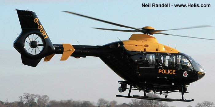 Helicopter Eurocopter EC135T2 Serial 0283 Register G-POLB G-SURY used by UK Police Forces ,McAlpine Helicopters. Built 2003. Aircraft history and location