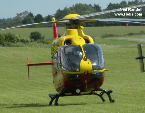 Helicopter Eurocopter EC135T2+ Serial 0664 Register CC-DJS F-HBTN G-HBOB used by Ecocopter ,SAMU (Emergency Medical Assistance Service ) ,Babcock France ,UK Air Ambulances TVAA (Thames Valley Air Ambulance) ,Bond Aviation Group ,Eurocopter UK. Built 2008. Aircraft history and location