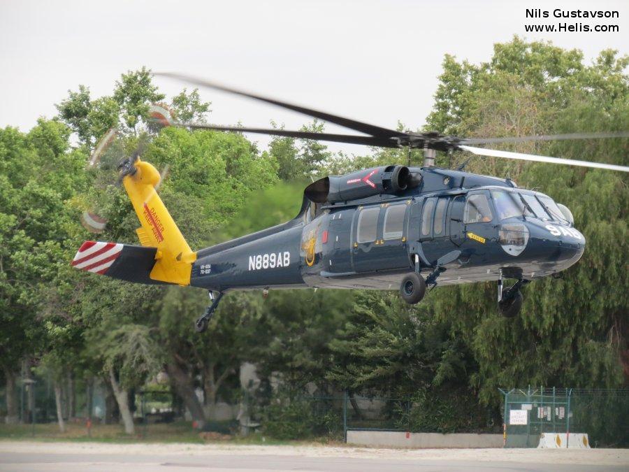 Helicopter Sikorsky UH-60A Black Hawk Serial 70-037 Register N889AB 78-22974 used by Helinet Aviation Services ,Brown Helicopter Inc BHI ,US Army Aviation Army. Aircraft history and location