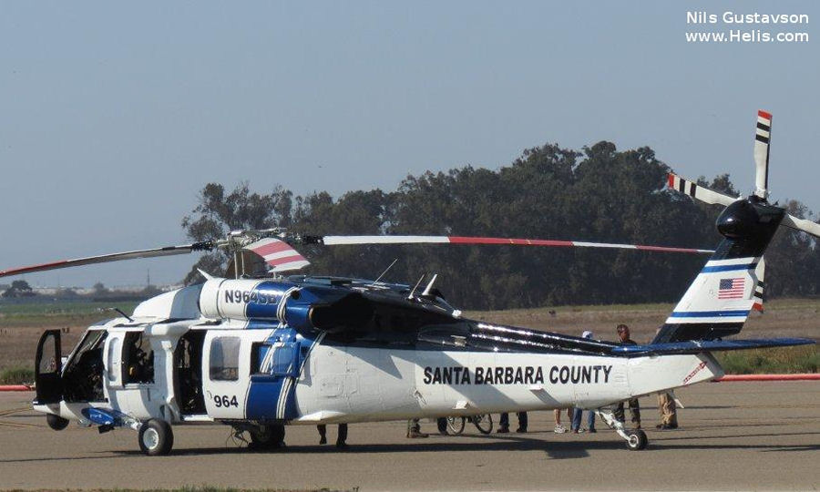 Helicopter Sikorsky UH-60L Black Hawk Serial 70-2814 Register N964SB 02-26964 used by SBCFD (Santa Barbara County Fire Department) ,US Army Aviation Army. Built 2004. Aircraft history and location