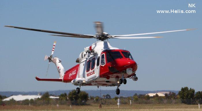 Helicopter AgustaWestland AW139 Serial 31209 Register VH-RQZ G-CGWB used by Royal Australian Air Force RAAF ,CHC Helicopters Australia ,HM Coastguard (Her Majesty’s Coastguard) ,CHC Scotia. Built 2007. Aircraft history and location