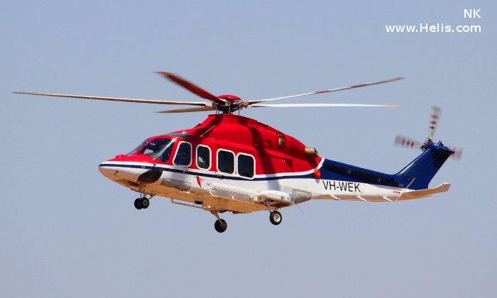 Helicopter AgustaWestland AW139 Serial 31320 Register VH-WEK G-CGRH used by Lloyd Helicopters ,CHC Helicopters Australia ,CHC Scotia. Built 2010. Aircraft history and location
