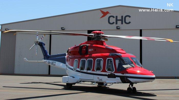 Helicopter AgustaWestland AW189 Serial 49022 Register A6-FHD VH-WEQ I-EASR used by Falcon Aviation Services FAS ,CHC Helicopters Australia ,Lloyd Helicopters ,Milestone Aviation ,Caverton ,AgustaWestland Italy. Built 2015. Aircraft history and location
