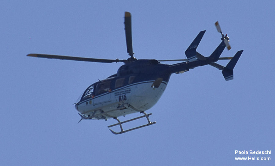 Helicopter Eurocopter EC145 Serial 9633 Register LV-FQH used by Policia Federal Argentina PFA (Argentine Federal Police). Built 2013. Aircraft history and location