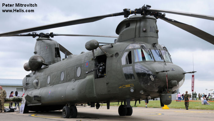 Helicopter Boeing CH-47D Chinook Serial M.7025 Register ZA707 used by Royal Air Force RAF. Aircraft history and location