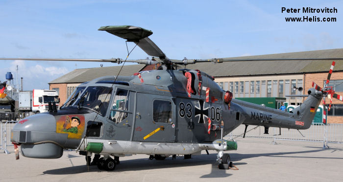 Helicopter Westland Super Lynx mk88a Serial 414 Register 83+06 used by Marineflieger (German Navy ). Aircraft history and location