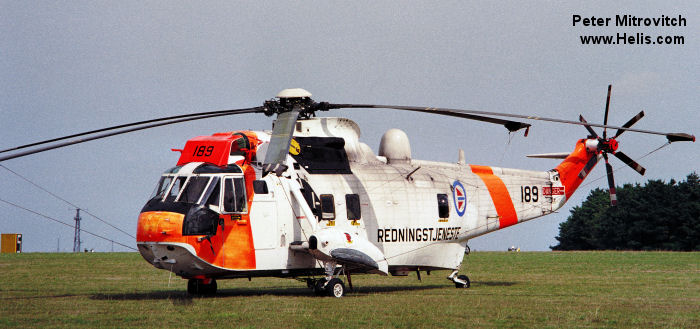 Helicopter Westland Sea King Mk.43A Serial wa 874 Register 189 used by Luftforsvaret RNoAF (Royal Norwegian Air Force). Built 1979. Aircraft history and location