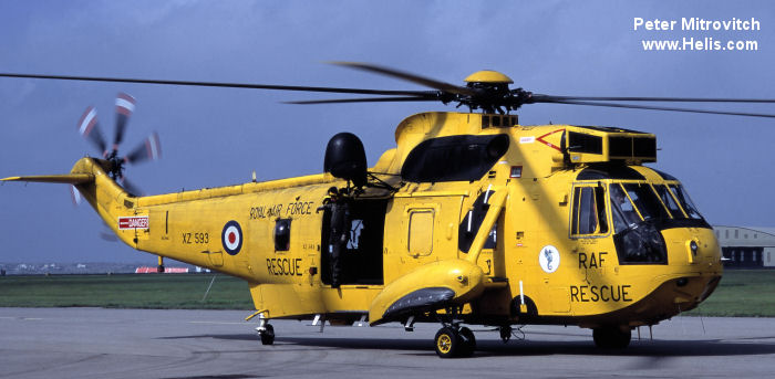 Helicopter Westland Sea King HAR.3 Serial wa 859 Register XZ593 used by Royal Air Force RAF. Built 1978. Aircraft history and location