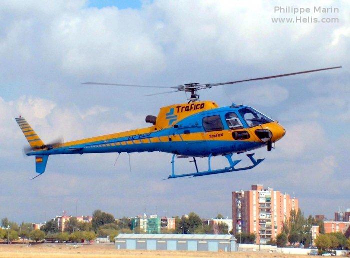 Helicopter Aerospatiale AS350B1 Ecureuil Serial 2129 Register C-FSOZ N141MB G-ODMG EC-ELO used by Delta Helicopters ,Quantum Helicopters Ltd ,Abitibi Helicopters ,Direccion General de Trafico DGT (Traffic Police Directorate ). Built 1988. Aircraft history and location