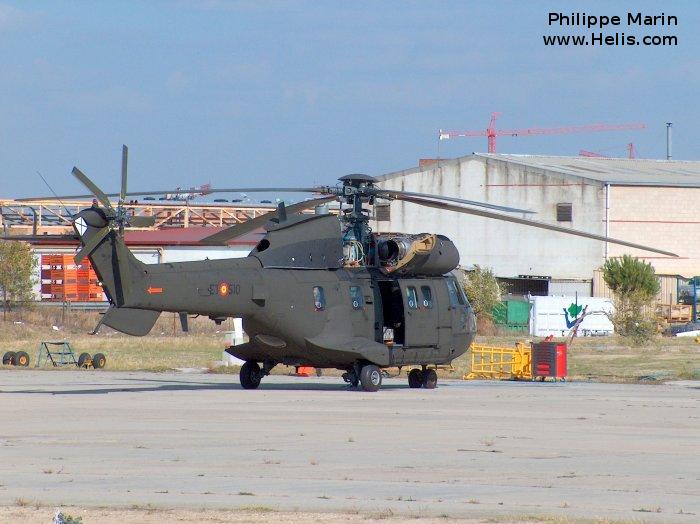 Helicopter Aerospatiale AS332B Super Puma Serial 2241 Register HU.21-12 HT.21-12 used by Unidad Militar de Emergencias UME (Military Emergencies Unit) ,Fuerzas Aeromóviles del Ejército de Tierra FAMET (Spanish Army Aviation). Aircraft history and location