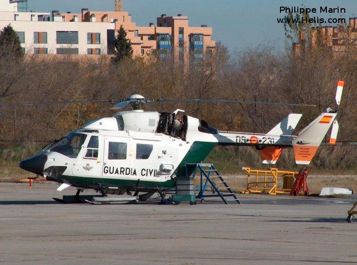 Helicopter MBB Bk117A-3 Serial 7087 Register HU.22-06 used by Guardia Civil (Spanish Civil Guard (Military Police)). Aircraft history and location