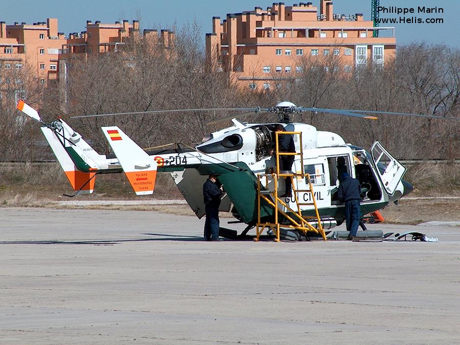 Helicopter MBB Bk117B-1 Serial 7221 Register HU.22-04 used by Guardia Civil (Spanish Civil Guard (Military Police)). Aircraft history and location