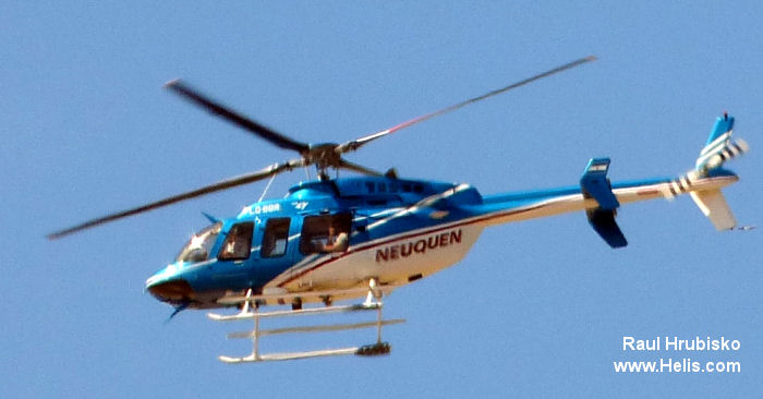 Helicopter Bell 407 Serial 53628 Register LQ-BBR used by Gobiernos Provinciales Gobierno de Neuquen (Neuquen Province Government). Built 2004. Aircraft history and location