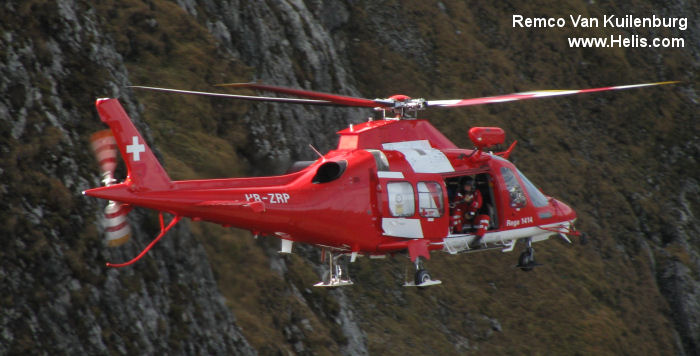 Helicopter AgustaWestland AW109SP GrandNew Serial 22213 Register HB-ZRP used by REGA (Swiss Air Rescue). Built 2012. Aircraft history and location