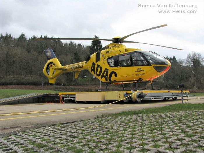 Helicopter Eurocopter EC135P2+ Serial 1135 Register D-HXAC D-HECZ used by ADAC Luftrettung ADAC Christoph 10 (ADAC) ,Christoph 32 (ADAC) ,Christoph 23 (ADAC) ,Christoph 40 (ADAC) ,Eurocopter Deutschland GmbH (Eurocopter Germany). Built 2013. Aircraft history and location