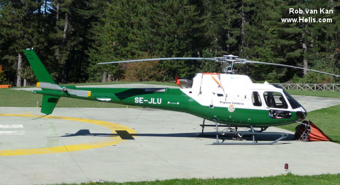 Helicopter Eurocopter AS350B3 Ecureuil Serial 4912 Register SE-JLU used by Corpo Forestale dello Stato (State Forestry Department). Aircraft history and location