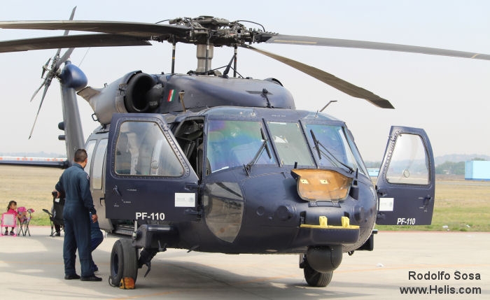 Helicopter Sikorsky UH-60M Black Hawk Serial 70-3397 Register PF-110 used by Policia Federal de Mexico (Mexico Federal Police). Aircraft history and location