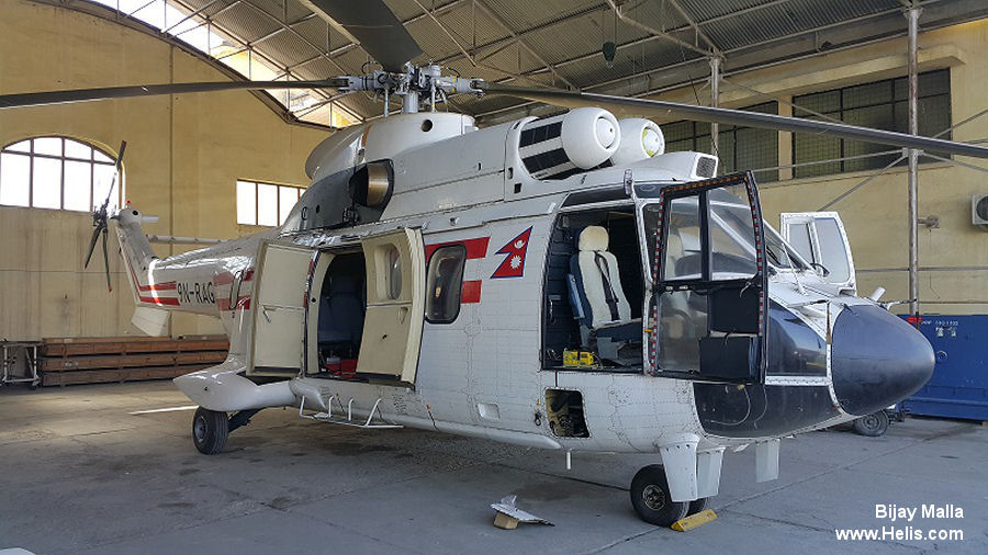 Helicopter Aerospatiale AS332L Super Puma Serial 2148 Register 9N-RAG used by Nepalese Government. Built 1982. Aircraft history and location