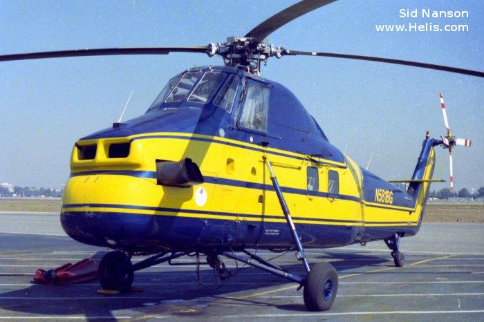 Helicopter Sikorsky HUS-1 / UH-34D Seahorse Serial 58-1487 Register N581BG N58CH PT-HJQ P2-PDY N63CH N49768 149385 used by Líder Aviação Lider (Lider Taxi Aereo) ,Sikorsky Helicopters ,US Marine Corps USMC. Built 1994. Aircraft history and location