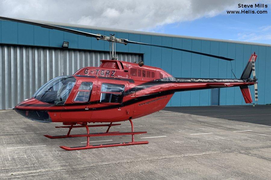 Helicopter Bell 206B-3 Jet Ranger Serial 2288 Register G-TGRZ G-BXZX N27EA N286CA N93AT used by Tiger Helicopters Ltd (tiger helicopters ltd) ,Edwards & Associates, Inc. Built 1977. Aircraft history and location